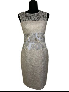 Rickie Freeman For Teri Jon Dress 6 Jacquard Gold Midi Length Wedding Cocktail